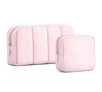 oscaurt 2 Pcs Makeup Bag Travel Toiletry Bag for Women Puffy Padded Cosmetic Pouch Purse Wide-open Makeup Organizer Case Travel Essentials, Pink, Stylish