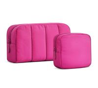 oscaurt 2 Pcs Makeup Bag Travel Toiletry Bag for Women Puffy Padded Cosmetic Pouch Purse Wide-open Makeup Organizer Case Travel Essentials, Rose