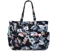 oscaurt Beach Bags for Women Large Waterproof Sandproof Beach Tote Swim Pool Bag with Zipper for Travel Vacation Essentials, Black Flower, L, Tote Bag