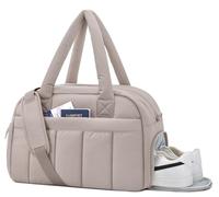 oscaurt Gym Bag for Women Lightweight Duffle Bag for Travel with Toiletry Pouch Water Resistant Carry On Weekender Overnight Duffel, Camel, Stylishly Simple