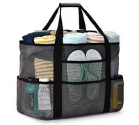 oscaurt Mesh Beach Bag Extra Large Waterproof Sandproof Beach Tote Pool Swim Bag Travel Vacation Essentials, Black Grey, L, Mesh Beach Bag