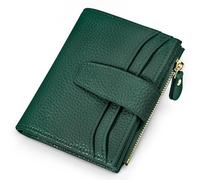 oscaurt Small Wallet Women RFID Blocking Bifold Compact Credit Card Holder Leather Wallets for Women with Zipper Coin Pocket and 2 ID Window, Deep Green, Minimalist