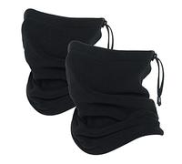 Oscenny Snood Adjustable Drawstring Snood Face Mask Anti-static Thick Polar Fleece for Chilly Cold Weather Windproof Keep Warm Even Sub Zero Temperture(Black/Black 2Packs)