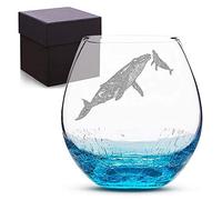 Osci-Fly Valentines Day Gifts for Mom Dad, Whales Stemless Etched Crackle Teal Wine Glass