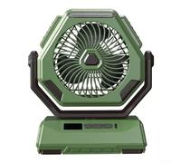Oscillating Rechargeable Ceiling Fan for Outdoor Camping, 3-Speed Portable Fan with LED Night Light and Digital Display, 23x21x10cm ABS Fan for Campers and Backyard Use(Green)