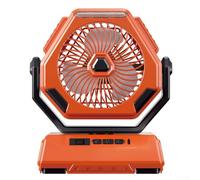 Oscillating Rechargeable Ceiling Fan for Outdoor Camping, 3-Speed Portable Fan with LED Night Light and Digital Display, 23x21x10cm ABS Fan for Campers and Backyard Use(Orange)