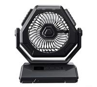 Oscillating Rechargeable Ceiling Fan for Outdoor Camping, 3-Speed Portable Fan with LED Night Light and Digital Display, 23x21x10cm ABS Fan for Campers and Backyard Use(Black)