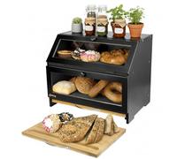 Osckey® Large Double Bread Bin & QUALITY CUTTING BOARD - Stylish Black. Large Bread Box with Clear Acrylic & Ventilation Holes. An ideal Breadbin for Bread Storage. Easy Home Self Assembly. (Black)