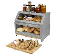 Osckey® Large Double Bread Bin & QUALITY CUTTING BOARD - Stylish Grey. A Large Bread Box with Clear Acrylic & Ventilation Holes. An ideal Breadbin for Bread Storage. Easy Home Self Assembly. (Grey)