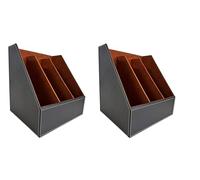 OSCO (2 Pack Faux Leather 3 Slots Magazine File Holder, A4 Desk & Shelf Organiser for Documents, Brochures & Catalogues Storage with Felt Base, Home Office Tidy, Brown