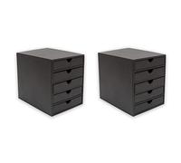 OSCO (2 PACK) Faux Leather 5 Tier Paper Sorter A4 Drawer Unit, Document Storage Organiser, Desk Tidy for Home Office, Paperwork Filing Cabinet, 31 x 25.3 x 34 cm, Black