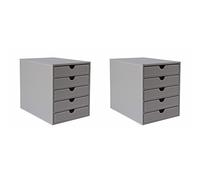 OSCO (2 PACK) Faux Leather 5 Tier Paper Sorter A4 Drawer Unit, Document Storage Organiser, Desk Tidy for Home Office, Paperwork Filing Cabinet, 31.0 x 25.3 x 34.0 cm, Grey