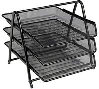 OSCO 3 Tier Wire Mesh Letter Tray Desk Organiser, Steel Mesh Paper Filing Magazine Rack, A4 & Foolscap Document Sorter for Office & Home, Easy Assembly, Durable & Space-Saving, Black