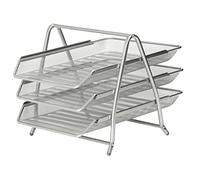 OSCO 3 Tier Wire Mesh Letter Tray Desk Organiser, Steel Mesh Paper Filing Magazine Rack, A4 & Foolscap Document Sorter for Office & Home, Easy Assembly, Durable & Space-Saving, Silver