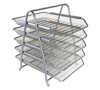 OSCO 5-Tier Wire Mesh Letter Tray Desk Organiser, Steel Mesh Paper Filing Rack, A4 & Foolscap Document Sorter for Office & Home, Easy Assembly, Durable & Space-Saving, Silver