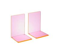 OSCO Acrylic Bookends with Clear Rubber Pads Non Slip, Stylish Acrylic Book Supports for Desk, Office, Shelf, Home, Modern Design, H17.2 x W12 x D12 cm, Neon (Medium)