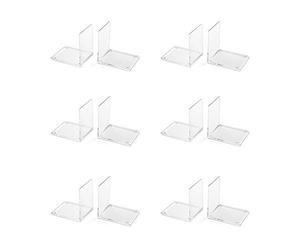 OSCO Acrylic Bookends with Clear Rubber Pads Non Slip, Stylish Book Supports for Desk, Office, Shelf, Home, Modern Design, H10.2 x W8 x D10 cm, 6 Pair, Clear