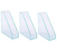 Osco Acrylic Magazine Rack File Sorter, Extra-Wide Desk Floor File & Magazine Holder, Thick Premium Acrylic Display for Office, Home, Study - Glasslook (3-Pack)