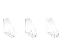 Osco Acrylic Magazine Rack File Sorter, Extra-Wide Desk Floor File & Magazine Holder, Thick Premium Acrylic Display for Office, Home, Study - Clear (3-Pack)