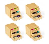 OSCO Bamboo 3 Drawer Chest, 4 Pack, Bamboo Desktop Storage Unit for Jewellery, Makeup, Accessories & Stationery, Mini Drawer Organiser for Home & Office, H17.7 × W17.0 × D17.4 cm