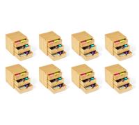 OSCO Bamboo 3 Drawer Chest, 8 Pack, Bamboo Desktop Storage Unit for Jewellery, Makeup, Accessories & Stationery, Mini Drawer Organiser for Home & Office, H17.7 × W17.0 × D17.4 cm
