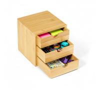 OSCO Bamboo 3 Drawer Chest, Bamboo Desktop Storage Unit for Jewellery, Makeup, Accessories & Stationery, Mini Drawer Organiser for Home & Office, H17.7 × W17.0 × D17.4 cm, Single