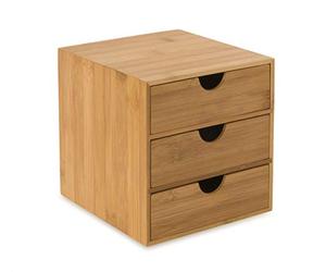 OSCO Bamboo 3 Drawer Chest, Compact Moso Bamboo Desktop Storage Unit for Jewellery, Makeup, Accessories and Stationery, Mini Drawer Organiser for Home, Office or Dressing Table
