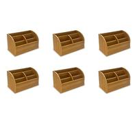 Osco Bamboo 5-Compartment Desk Organiser, Wooden Pen & Stationery Holder, Makeup & Cosmetics Sorter, Office Desktop Storage, Slim Desk Tidy, No Assembly Required