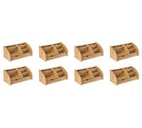 Osco Bamboo 6-Compartment & 1 Drawer Desk Organiser, 8 Pack Wooden Pen & Stationery Holder, Makeup & Cosmetics Sorter, Office Desktop Storage, Slim Desk Tidy, No Assembly Required