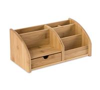 Osco Bamboo 6-Compartments & 1 Drawer Desk Organiser, Wooden Pen & Stationery Holder, Makeup & Cosmetics Sorter, Office Desktop Storage, Slim Desk Tidy, No Assembly Required