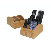 Osco Bamboo Large Remote & Desk Organiser, 4-Compartment Sustainable MOSO Caddy for Remotes, Pens, Make-Up & Cosmetics, Natural Finish, H12 × W15.8 × D22.5 cm
