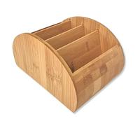 OSCO Bamboo Large Remote Organiser | 4 Compartments | Office Tidy | TV Control Storage | Pen Holder | Makeup sorter | Cosmetics Display | H12 x W15.8 x D22.5 cm |