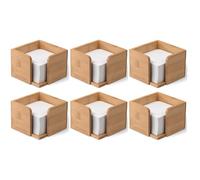 Osco Bamboo Memo Cube with 500 Sheets, 6 Pack, Desk Note Block and Message Dispenser for Office and Home Desk, Natural Finish, Stylish Stationery Accessory, 8 × 11 × 11 cm
