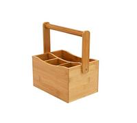 Osco Bamboo Mobile Caddy 4 Compartment Organiser for Kitchen Utensils, Stationery Organiser, Arts and Crafts Canvas Brush Storage, Cutlery and Condiment Holder, 26x21.5x15.3 cm