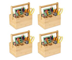 OSCO Bamboo Mobile Caddy | 4 Pack | 4 Compartments | Stationery Organiser | Arts and Crafts Storage | Cutlery and Condiment Holder | Kitchen Utensil | H26 x W21.5 x 15.3 cm |