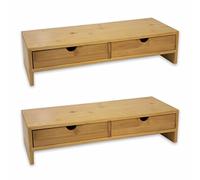 Osco Bamboo Monitor Stand Riser with 2 Drawers - 2 Pack Fully Assembled Sustainable MOSO Bamboo Desk Raiser for Computer, Laptop, or Printer - Natural Wood Finish, 11×47×18 cm