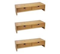 Osco Bamboo Monitor Stand Riser with 2 Drawers - 3 Pack Fully Assembled Sustainable MOSO Bamboo Desk Raiser for Computer, Laptop, or Printer - Natural Wood Finish, 11×47×18 cm