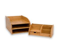 Osco - Bamboo Office Set | 2 piece Set | Includes Three Tier Letter Tray & Desk Organiser |