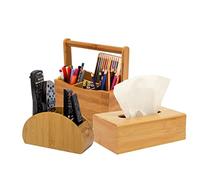 Osco Bamboo Office Set | 3 Piece Set | Includes Tissue Box, Remote Organiser & Multi-Caddy