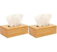 OSCO Bamboo Rectangular Tissue Box, Eco-Friendly Tissue Holder, Napkin Dispenser for Home Office Bathroom, Natural Bamboo Tissue Cover, Fits Standard Square Tissue Cartons, Single (Pack of 2)