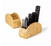 Osco Bamboo Remote & Desk Organiser, 5-Compartment Sustainable MOSO Caddy for Remotes, Pens, Make-Up & Cosmetics, Natural Finish, H11.9 × W22.3 × D8.2 cm