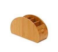 OSCO Bamboo Remote Organiser | 5 Compartments | Office Tidy | TV Control Storage | Pen Holder | Makeup sorter | Cosmetics Display | H11.9 x W22.3 x D8.2 cm |