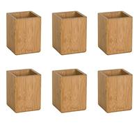 OSCO Bamboo Square Pen Pot, MOSO Bamboo Desk Tidy & Office Organiser, Compact Square Pencil Holder for Workspace, Makeup Brushes & Cosmetics, 10.2x7.7x7.7 cm, 6 Pack