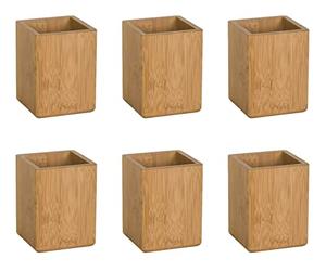 OSCO Bamboo Square Pen Pot, MOSO Bamboo Desk Tidy & Office Organiser, Compact Square Pencil Holder for Workspace, Makeup Brushes & Cosmetics, 10.2x7.7x7.7 cm, 6 Pack