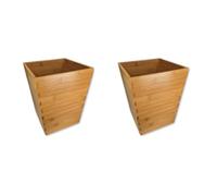 Osco Bamboo Waste Bin Square - Sustainable MOSO Bamboo Trash Can & Recycling Basket for Home, Office, Bathroom - H28 × W21.5 x D17.5 cm, 2 Pack