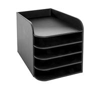 OSCO Black Faux Leather Five Tier Designer Letter Tray | A4 | Desk File Organiser | Paper Storage | Office Document Sorter | Paperwork Filing | No Assembly Required | H28.8 x W25 x D33.5 cm |
