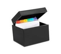 OSCO Black Faux Leather Index Box, A to Z Divider Tabs, 100 Lined Note Cards, Ruled Revision Flash Card, Recipe Notes, Office Contacts Filing, Desktop Organiser, Holds 6" × 4" Cards (148 × 105 mm)