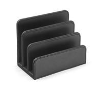 OSCO Black Faux Leather Letter Holder | Mail Sorter | Post Rack | Envelope Organiser | Document Stand | Desk File Storage | Display Slots | H14 x W17.5 D10 cm |