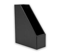 OSCO Black Faux Leather Magazine Rack | A4 | File Holder | Paperwork Organiser | Shelf Tidy | Document Storage | Catalogue Bin | Brochure Display | 10cm Wide | Felt Bottom