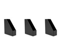 OSCO Black Faux Leather Magazine Rack | 3 Pack | A4 | File Holder | Paperwork Organiser | Shelf Tidy | Document Storage | Catalogue Bin | Brochure Display | 10cm Wide | Felt Bottom |